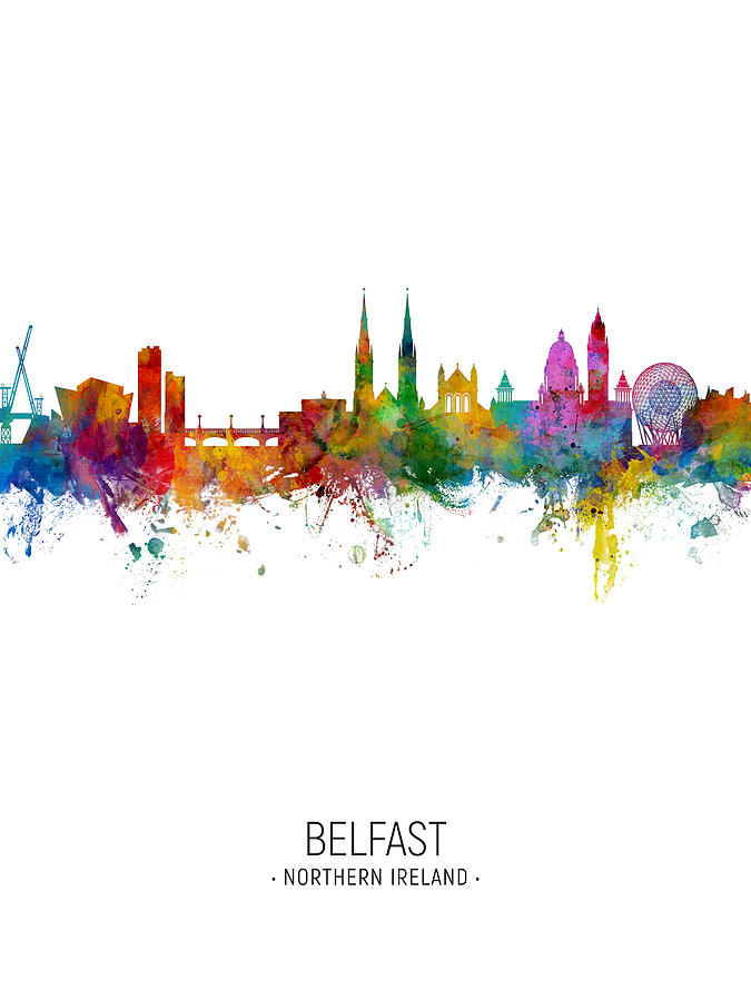 Skyline Digital Art - Belfast Northern Ireland Skyline #16 by Michael Tompsett