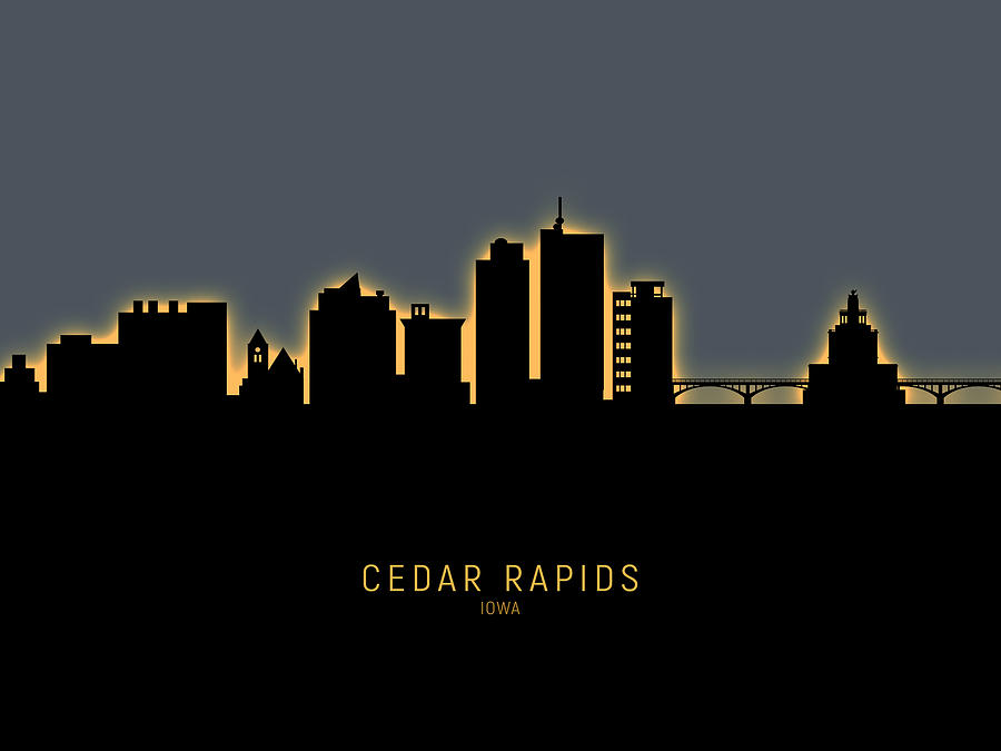 Cedar Rapids Digital Art - Cedar Rapids Iowa Skyline #16 by Michael Tompsett