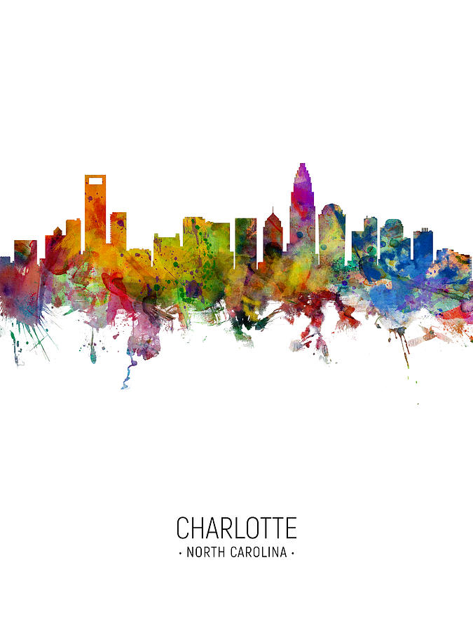 Charlotte Digital Art - Charlotte North Carolina Skyline #16 by Michael Tompsett