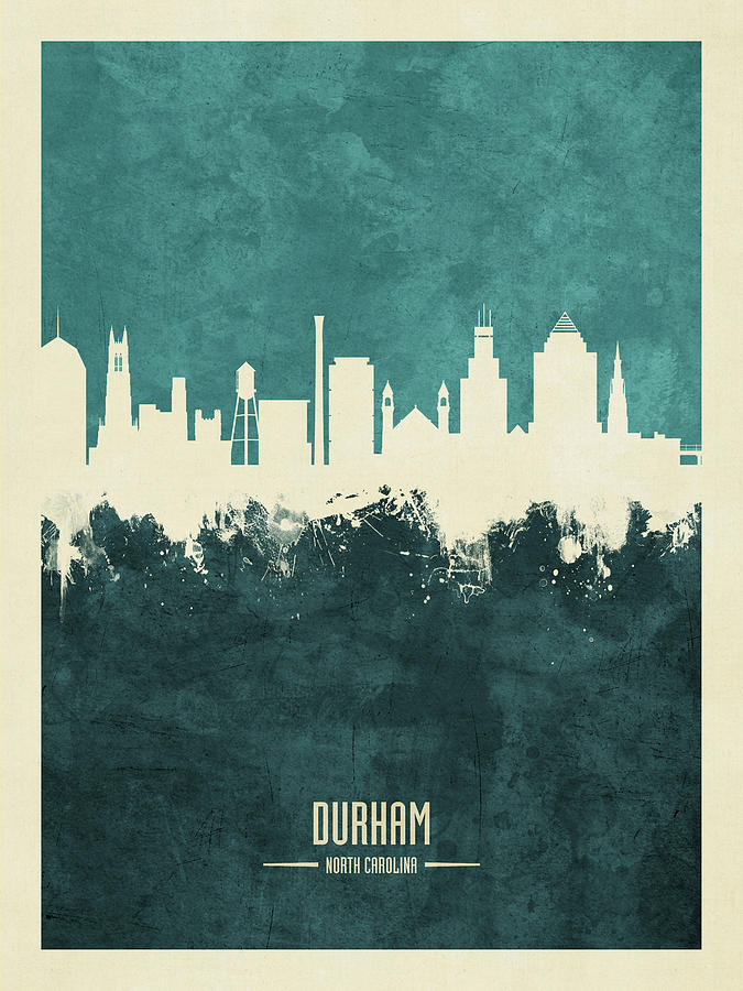 Durham Digital Art - Durham North Carolina Skyline #16 by Michael Tompsett