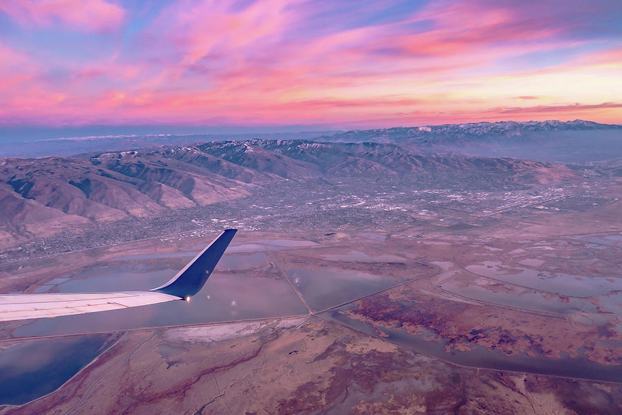 Flying Over Rockies In Airplane From Salt Lake City At Sunset #16 Photograph by Alex Grichenko