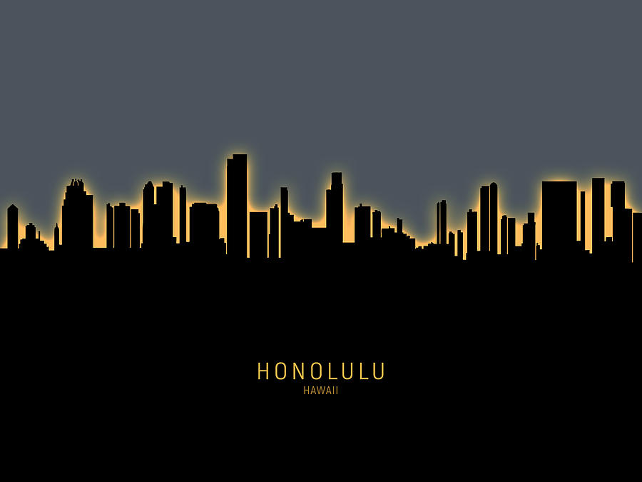 Honolulu Digital Art - Honolulu Hawaii Skyline #16 by Michael Tompsett
