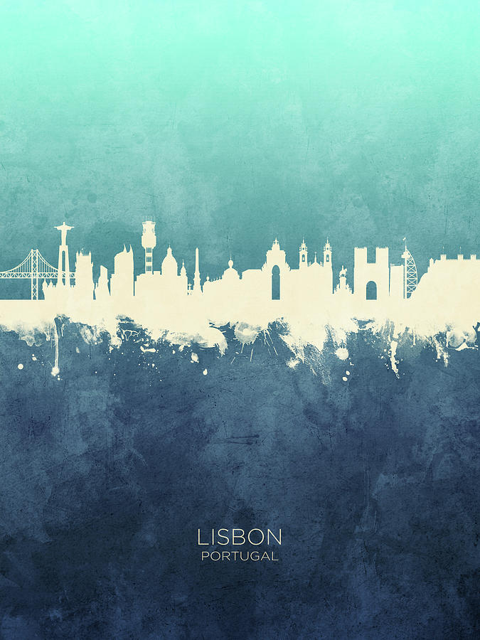 Skyline Digital Art - Lisbon Portugal Skyline #16 by Michael Tompsett