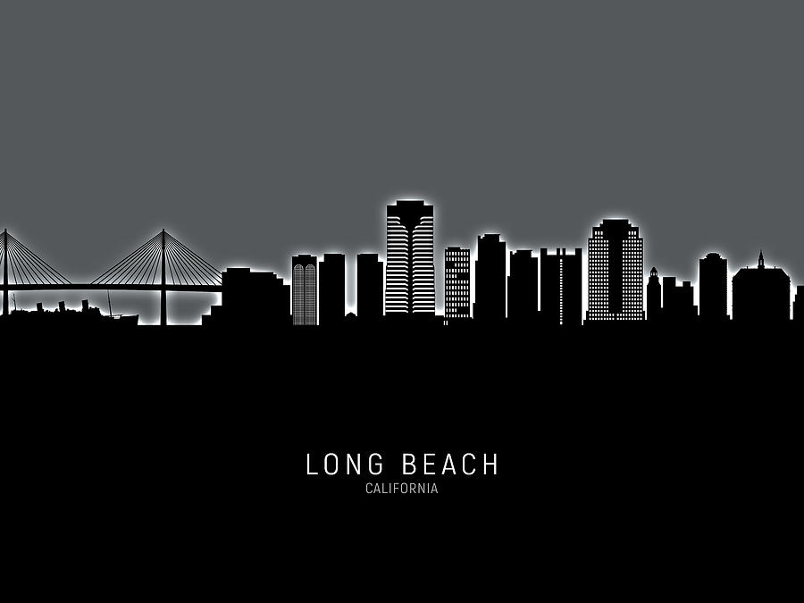 Long Beach Digital Art - Long Beach California Skyline #16 by Michael Tompsett