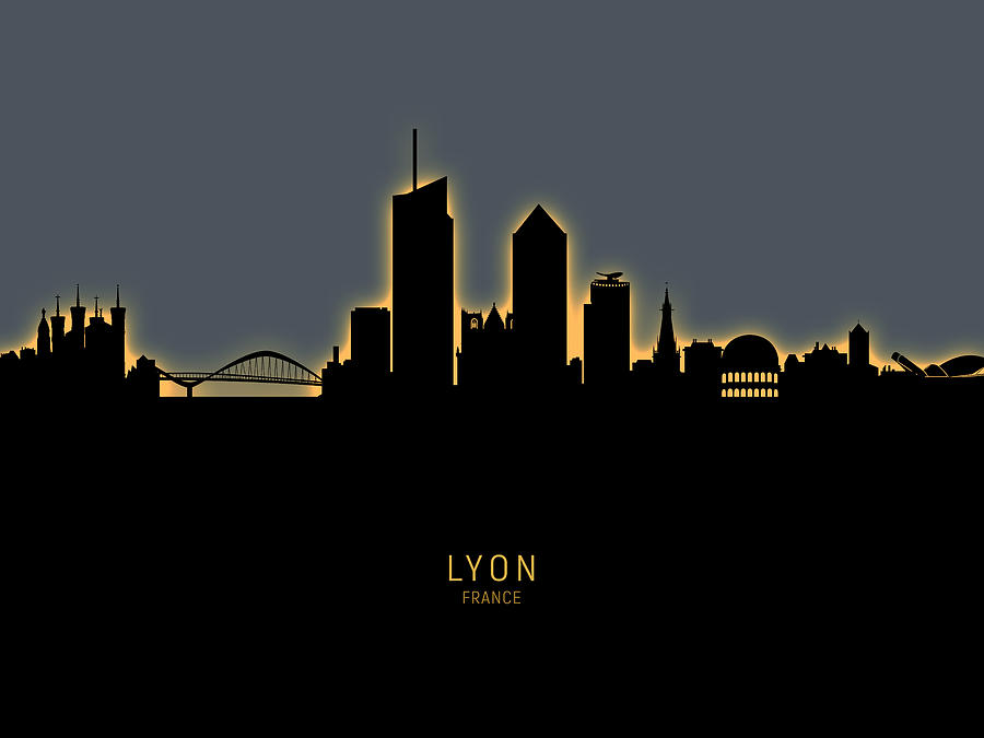Skyline Digital Art - Lyon France Skyline #16 by Michael Tompsett