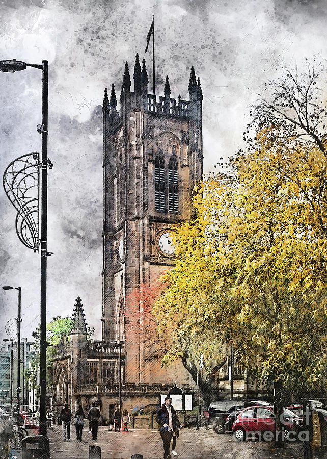 Manchester city watercolor #16 Digital Art by Justyna Jaszke JBJart
