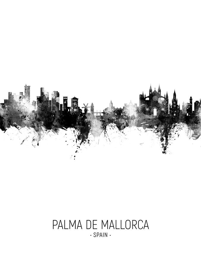 Skyline Digital Art - Palma de Mallorca Spain Skyline #16 by Michael Tompsett