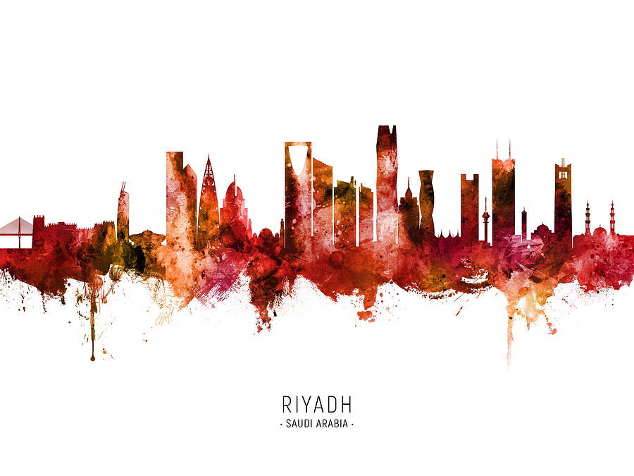 Skyline Digital Art - Riyadh Saudi Arabia Skyline #16 by Michael Tompsett