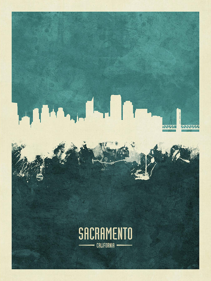 Sacramento Digital Art - Sacramento California Skyline #16 by Michael Tompsett