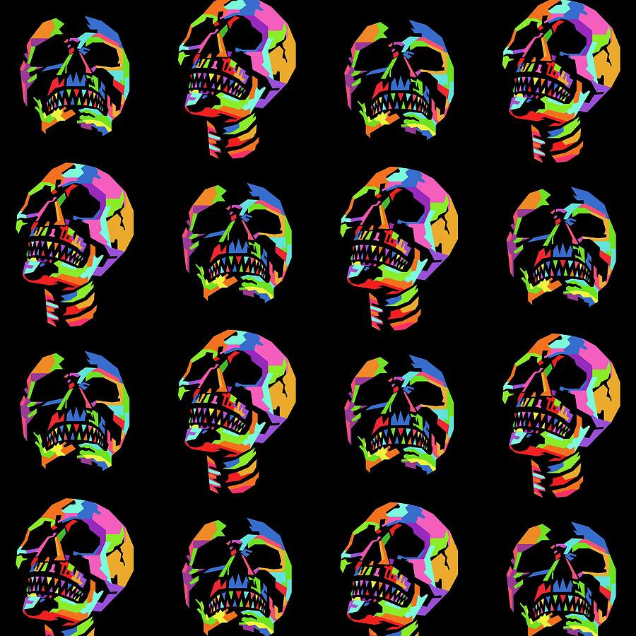 Skull Pattern Wpap Style Black Background Digital Art
