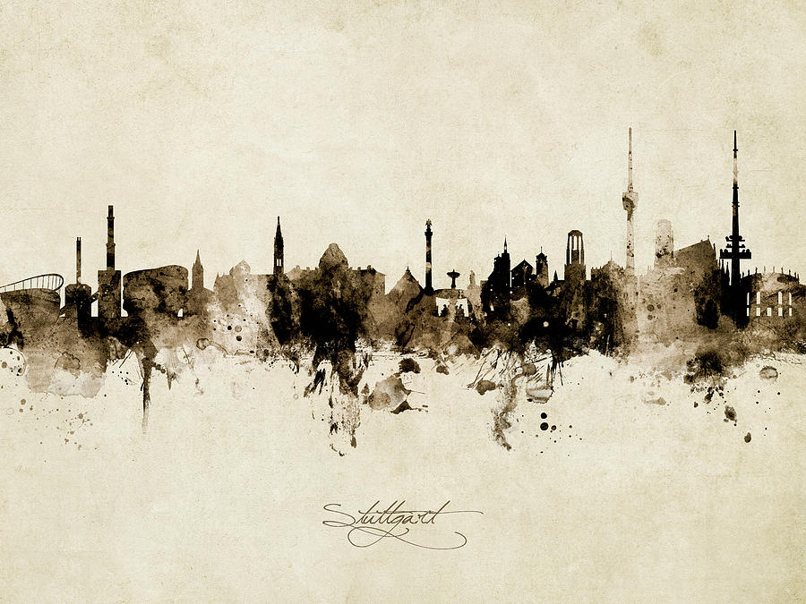 Stuttgart Germany Skyline #16 Digital Art by Michael Tompsett Stuttgart Germany Skyline #16 Digital Art by Michael Tompsett
