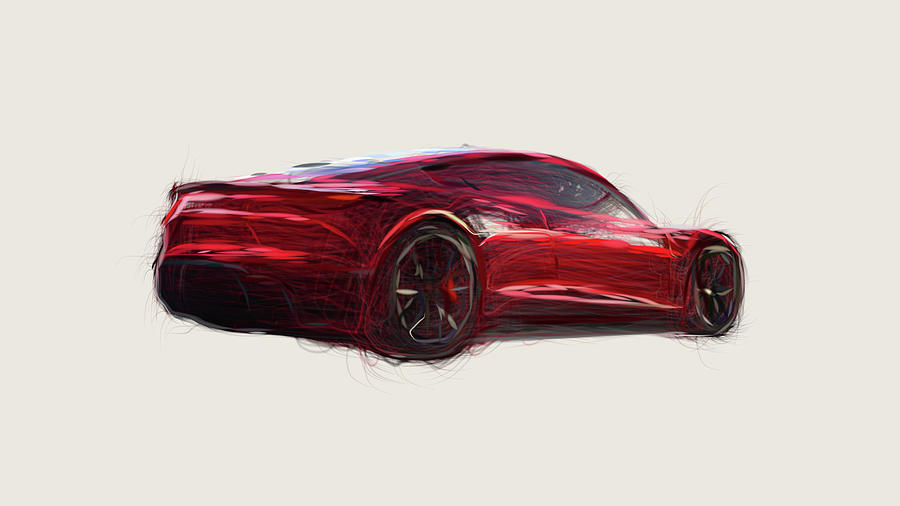 Tesla Roadster Car Drawing #16 Digital Art by CarsToon Concept