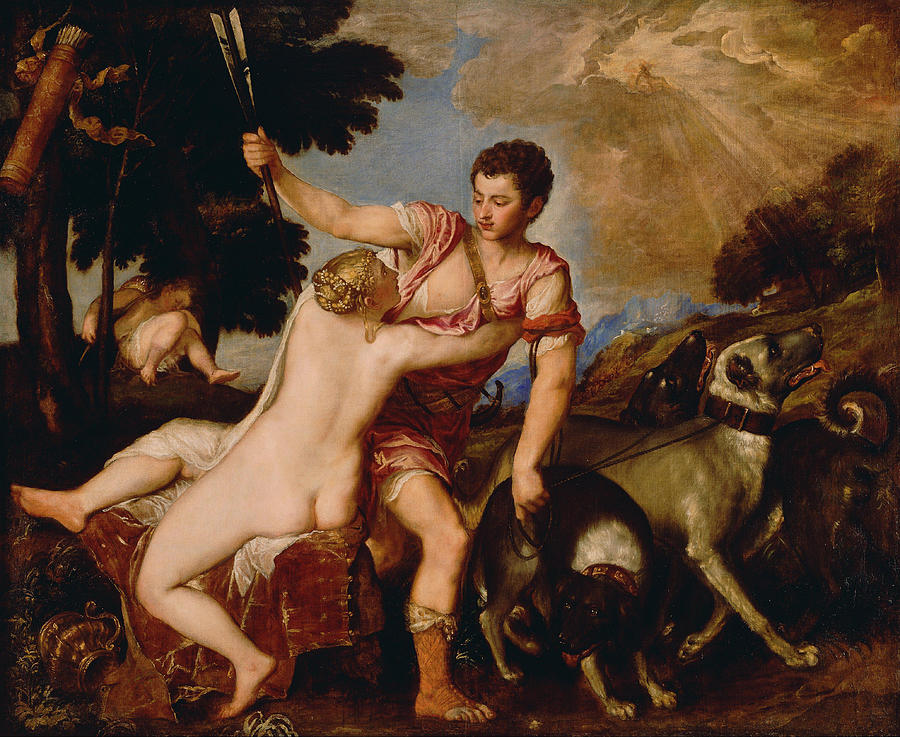 Titian Painting - Venus and Adonis  #16 by Titian