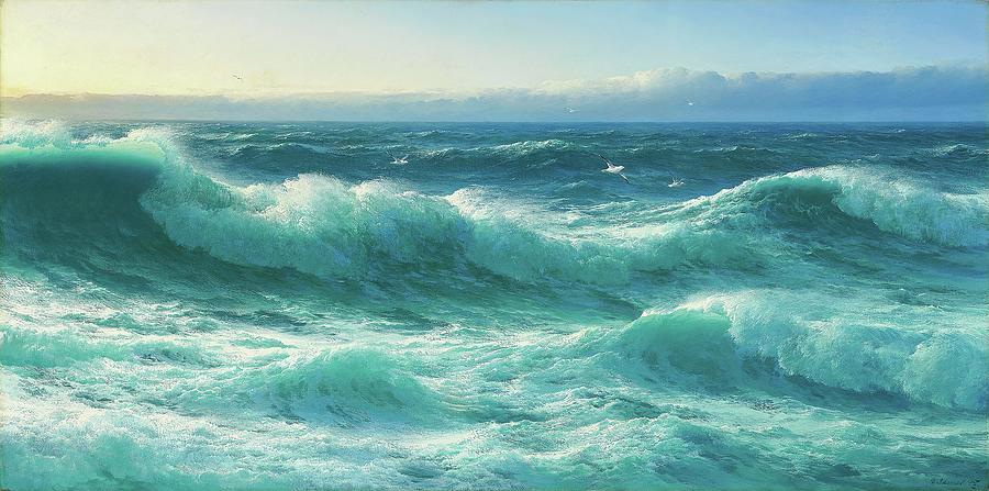 160301 Ocean Wave Paintings, Cornish Rollers, 1895 Painting by David James