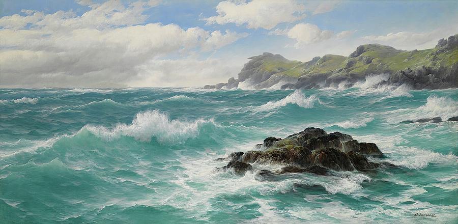 160304 Ocean Wave Paintings, Waves off The Cornish Coast, 1888 Painting by David James