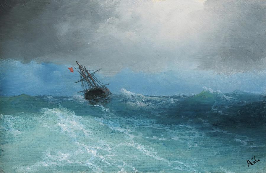 160401 Ocean Painting, Gathering Storm, 1899 Painting by Ivan Konstantinovich Aivazovsky