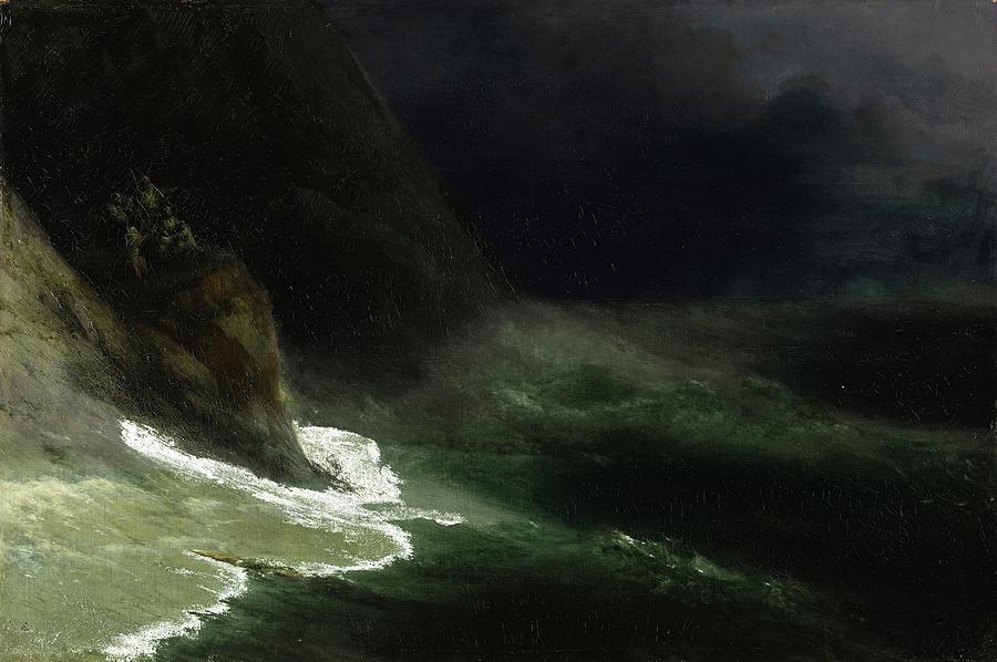 160403 Paintings of The Beach at Night, Seascape, 1878 Painting by Ivan Konstantinovich Aivazovsky