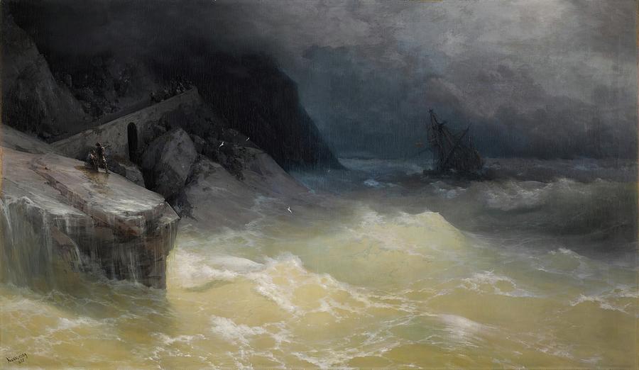 160406 Ocean Wall Art, Shipwreck off The Black Sea Coast, 1887 Painting by Ivan Konstantinovich Aivazovsky