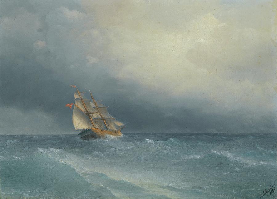 160407 Paint Ocean Blue, The Lifting Storm, 1880 Painting by Ivan Konstantinovich Aivazovsky