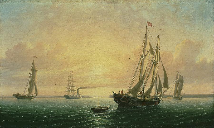 160606 Ocean Art Prints, The Schooner Jane of Bath, Maine, 1857 Painting by William Bradford