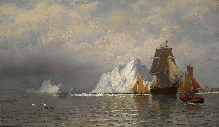 160607 Seascape Paintings For Sale, Whaler and Fishing Vessels Near the Coast of Labrador, 1880 Painting by William Bradford
