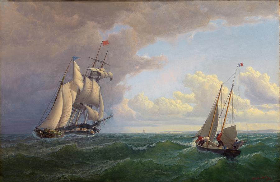 160608 Seascape Paintings on Canvas, Whaler off The Vineyard-Outward Bound, 1859 Painting by William Bradford