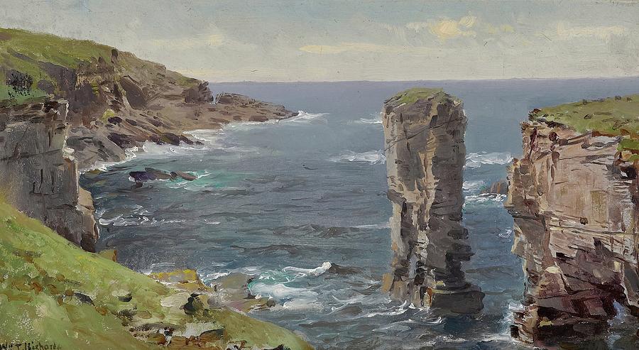 160701 Ocean Painting, British Coastal View, Coast of Cornwall, circa 1880 Painting by William Trost Richards