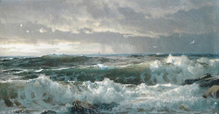 160714 Beach Painting on Canvas, Surf On Rocks, 1890s Painting by William Trost Richards