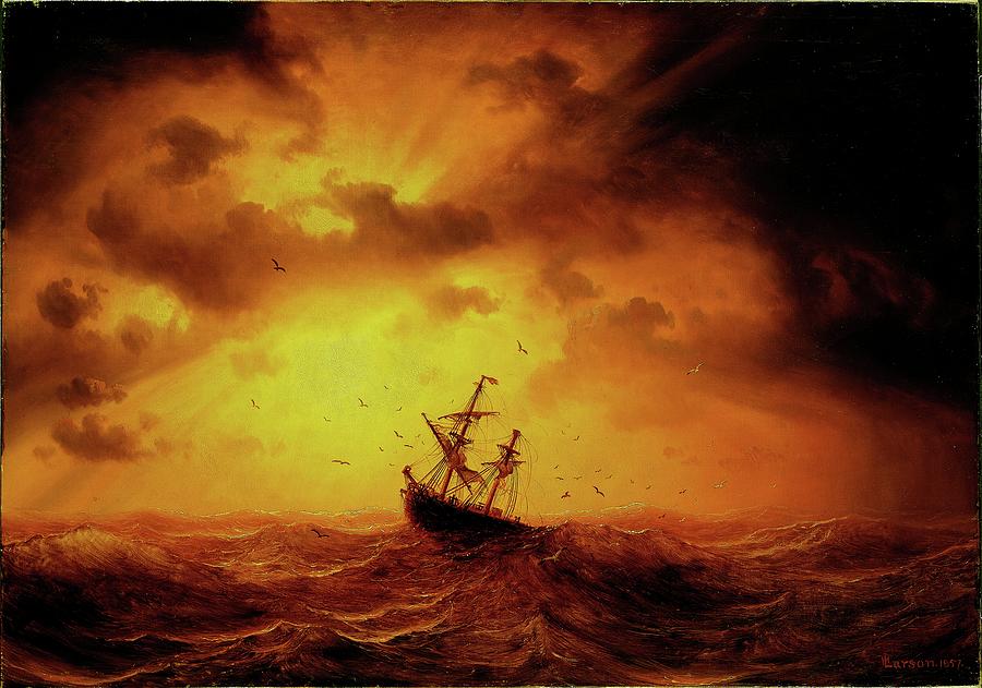 163008 Painting Ocean Waves, Stormy Sea, 1857 Painting by Simeon Marcus Larson