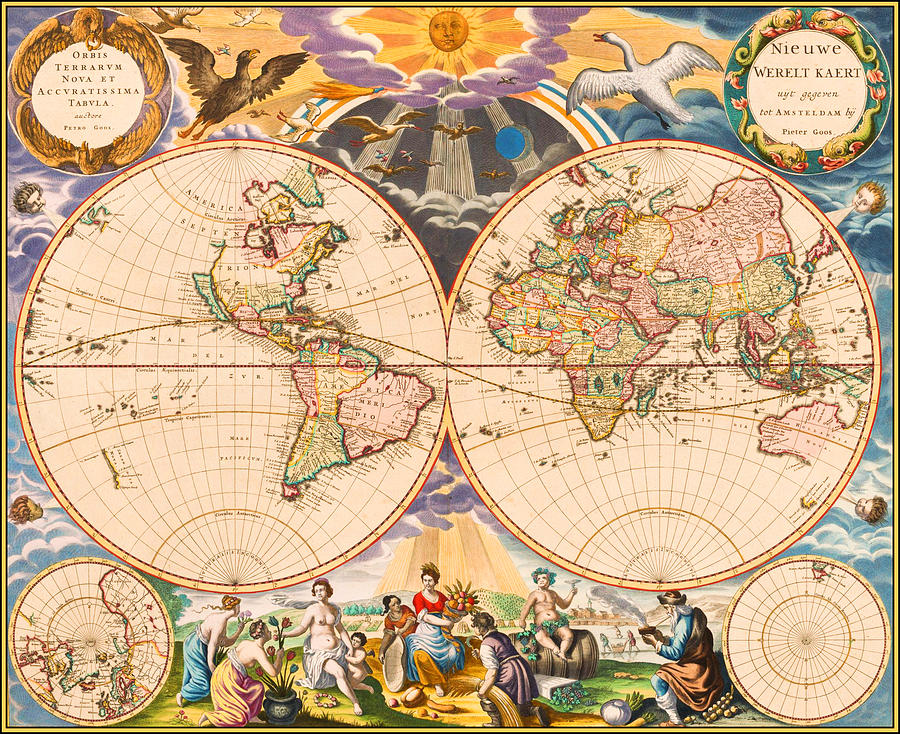 1669 Dutch Map of the New World Painting by Peter Ogden