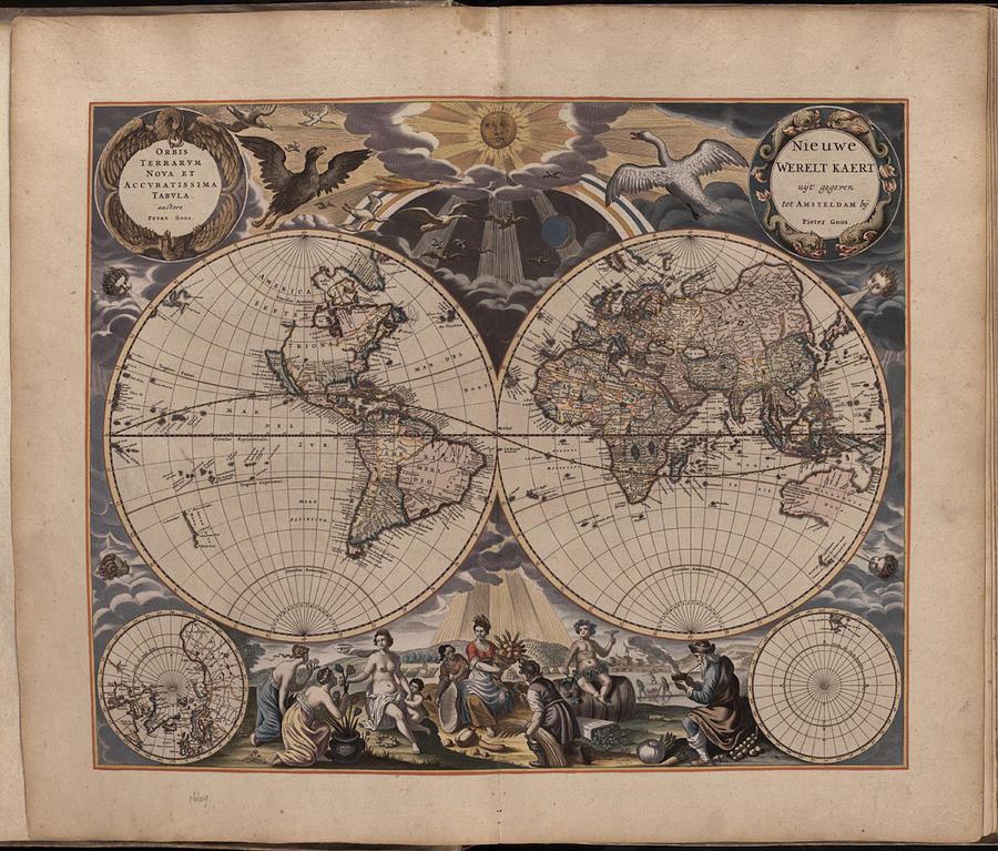 1669 map of the world by Pieter Goos Drawing by Nick DiSarro - Fine Art ...