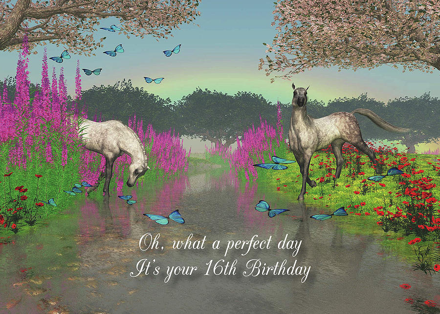 16th Birthday Perfect Day with horses and butterflies Digital Art by Jan Keteleer