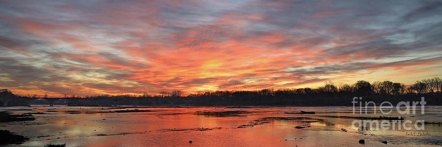 16x48 Geese Take Flight Over the Maumee River at Dawn c 7308 Photograph by Jack Schultz