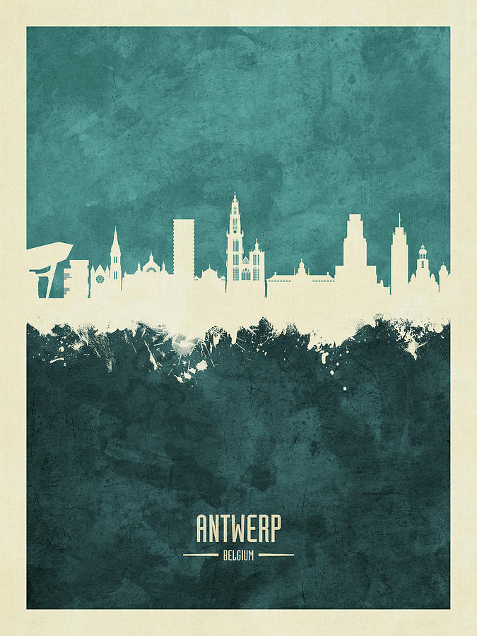 Skyline Digital Art - Antwerp Belgium Skyline #17 by Michael Tompsett