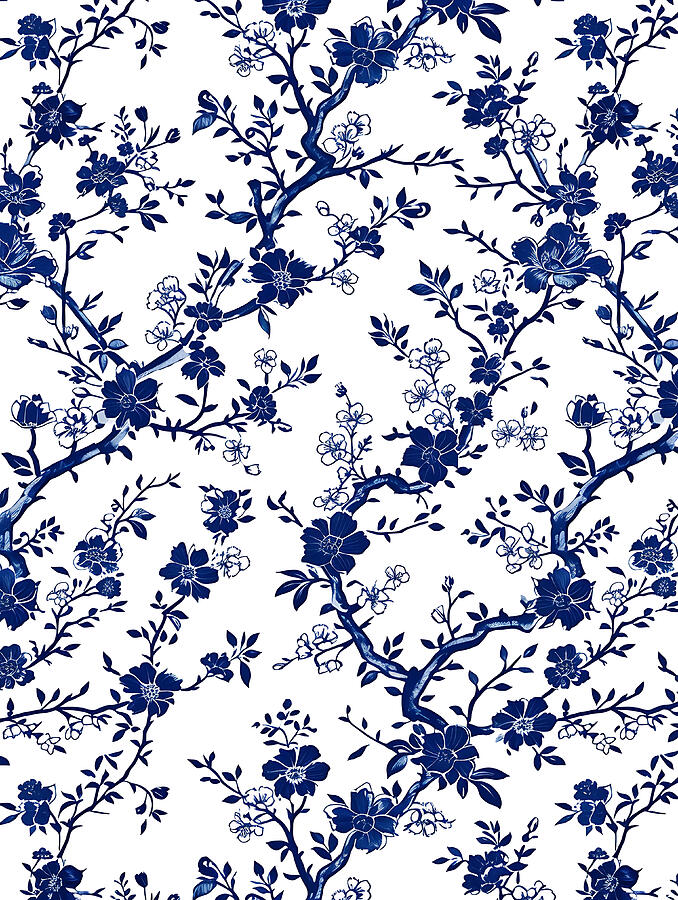 Pattern Digital Art - Blue And White Floral Pattern #17 by Benameur Benyahia
