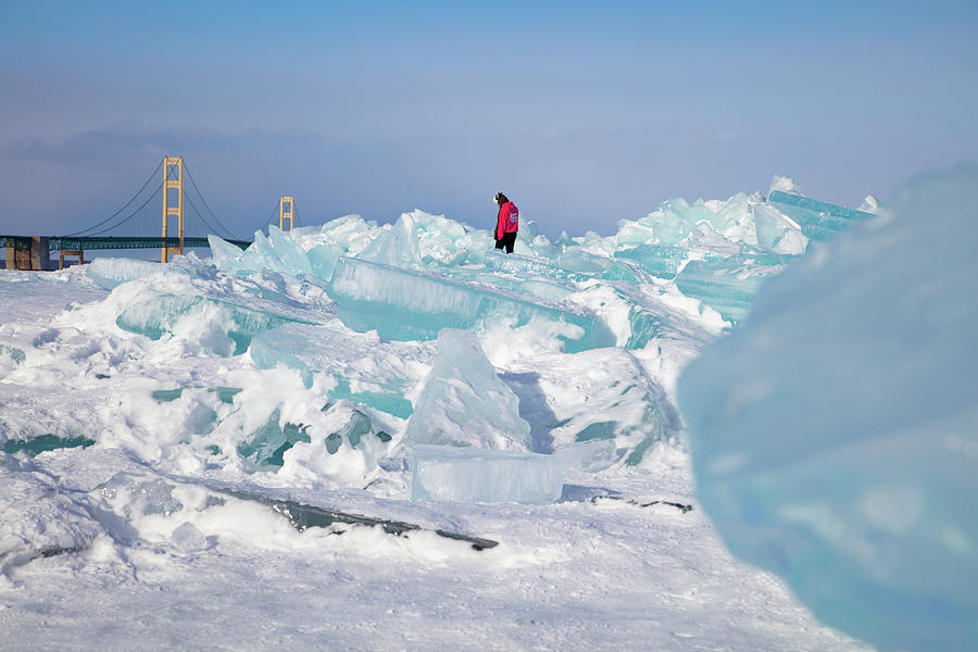 Blue ice in the Straits of Mackinac located in Mackinaw City, Michigan