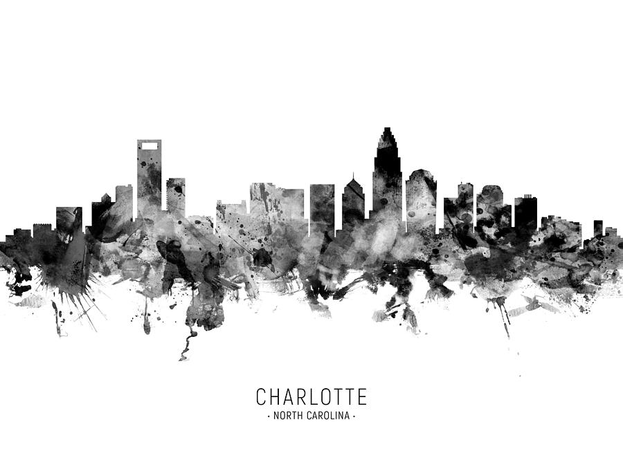 Charlotte Digital Art - Charlotte North Carolina Skyline #17 by Michael Tompsett