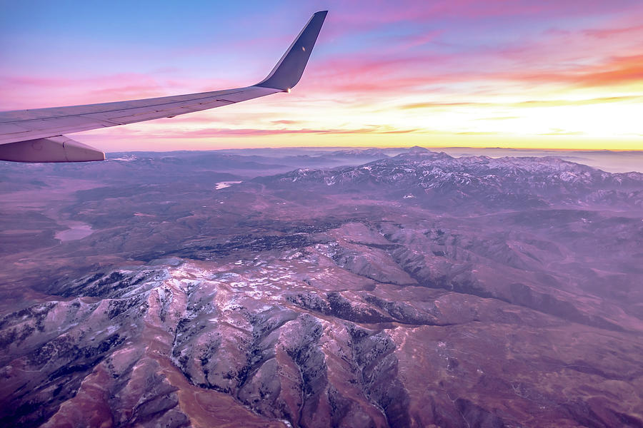 Flying Over Rockies In Airplane From Salt Lake City At Sunset Photograph