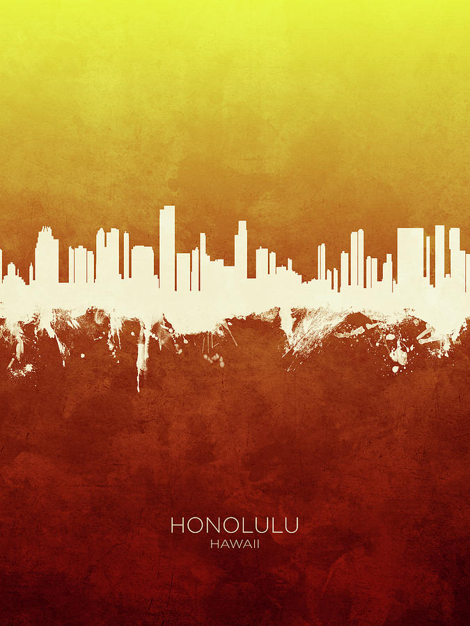 Honolulu Digital Art - Honolulu Hawaii Skyline #17 by Michael Tompsett