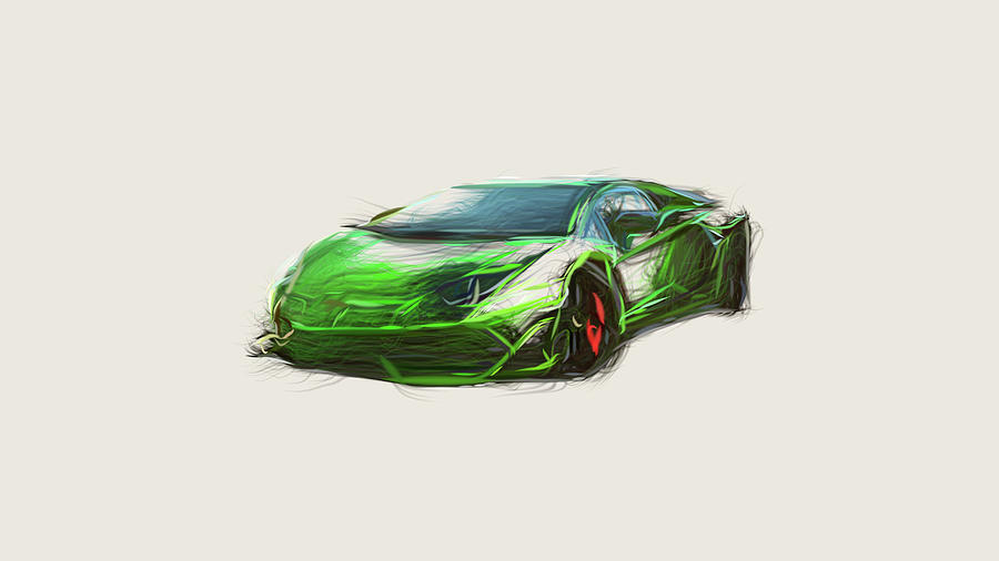 Lamborghini Aventador SVJ Car Drawing Digital Art by CarsToon Concept