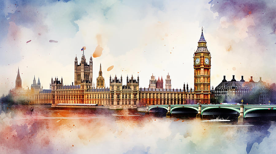 London Skyline Watercolour #18 Mixed Media