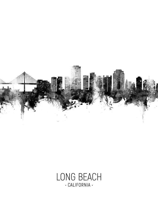 Long Beach Digital Art - Long Beach California Skyline #17 by Michael Tompsett