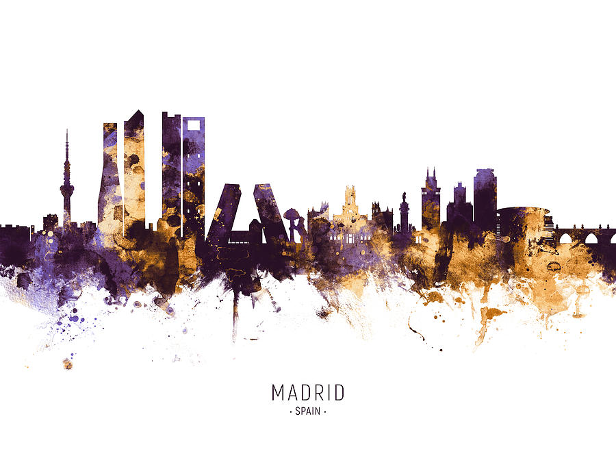 Skyline Digital Art - Madrid Spain Skyline #17 by Michael Tompsett