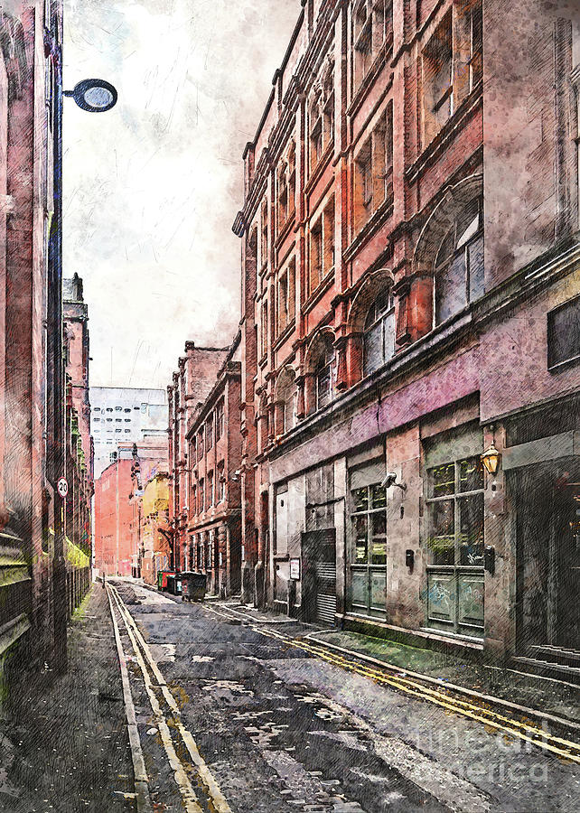 Manchester city watercolor #17 Digital Art by Justyna Jaszke JBJart