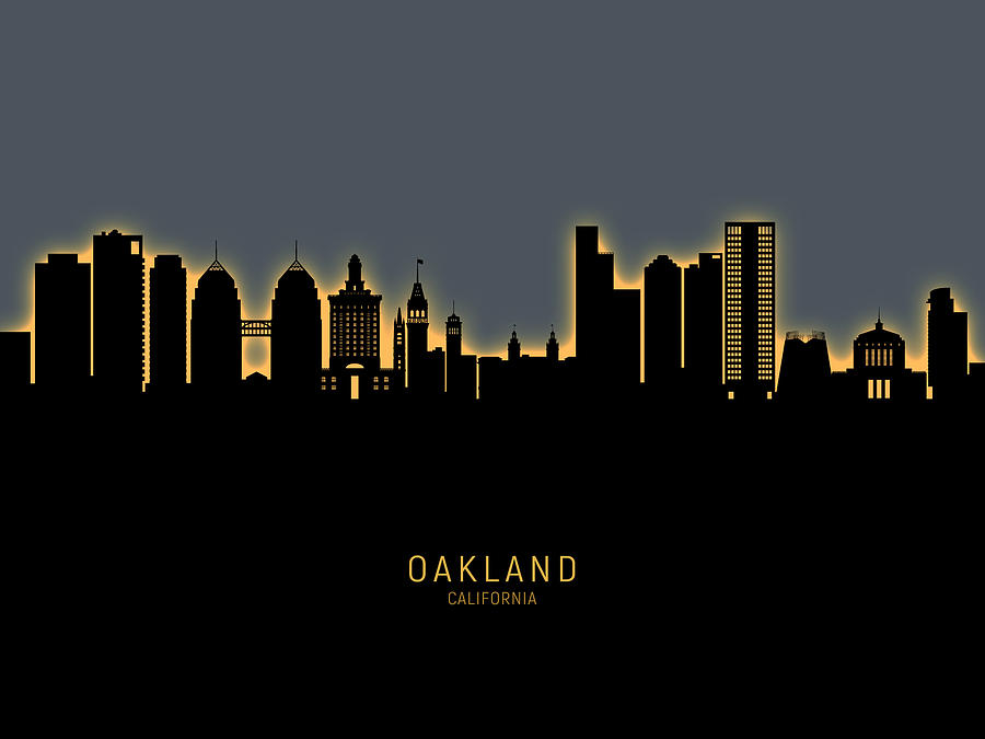 Oakland Digital Art - Oakland California Skyline #17 by Michael Tompsett