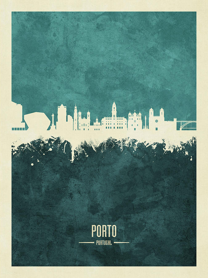 Skyline Digital Art - Porto Portugal Skyline #17 by Michael Tompsett