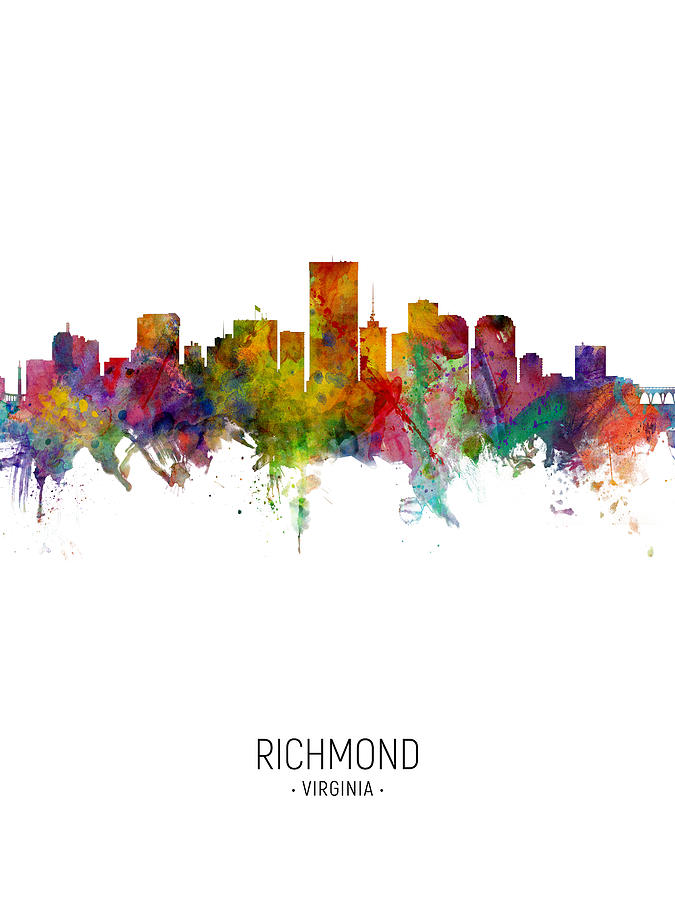 Richmond Digital Art - Richmond Virginia Skyline #17 by Michael Tompsett