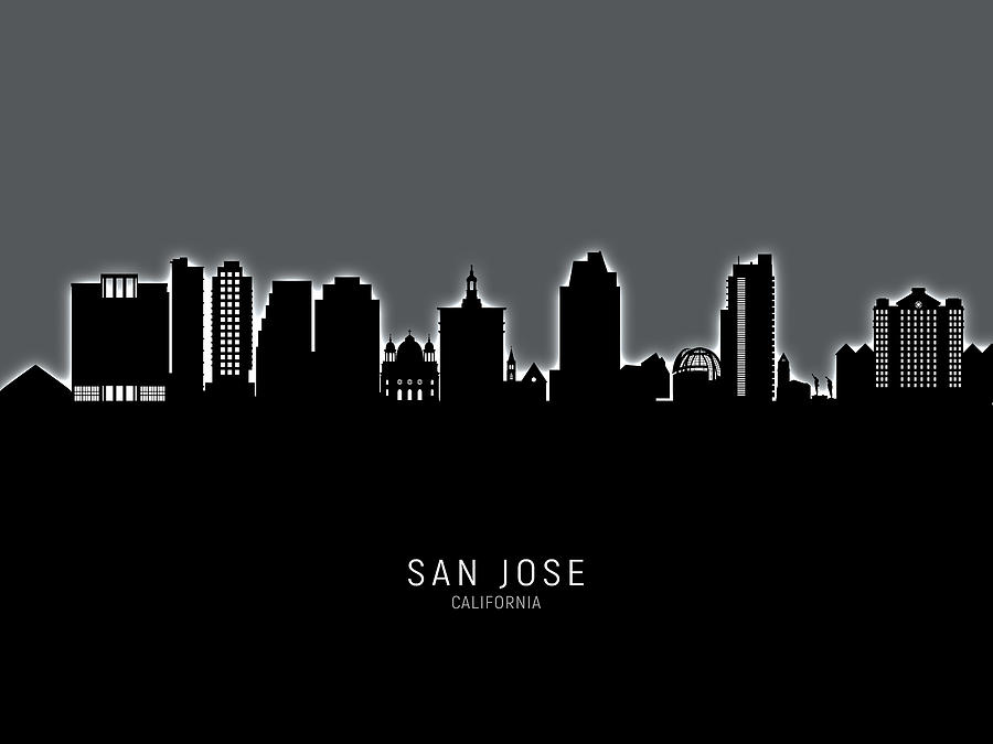 San Jose Digital Art - San Jose California Skyline #17 by Michael Tompsett