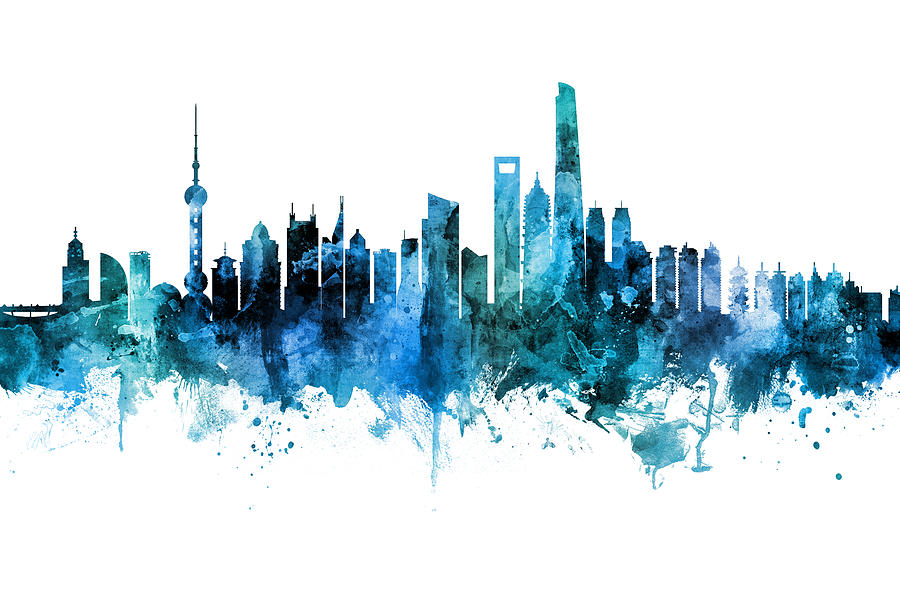 Shanghai China Skyline #17 Digital Art by Michael Tompsett