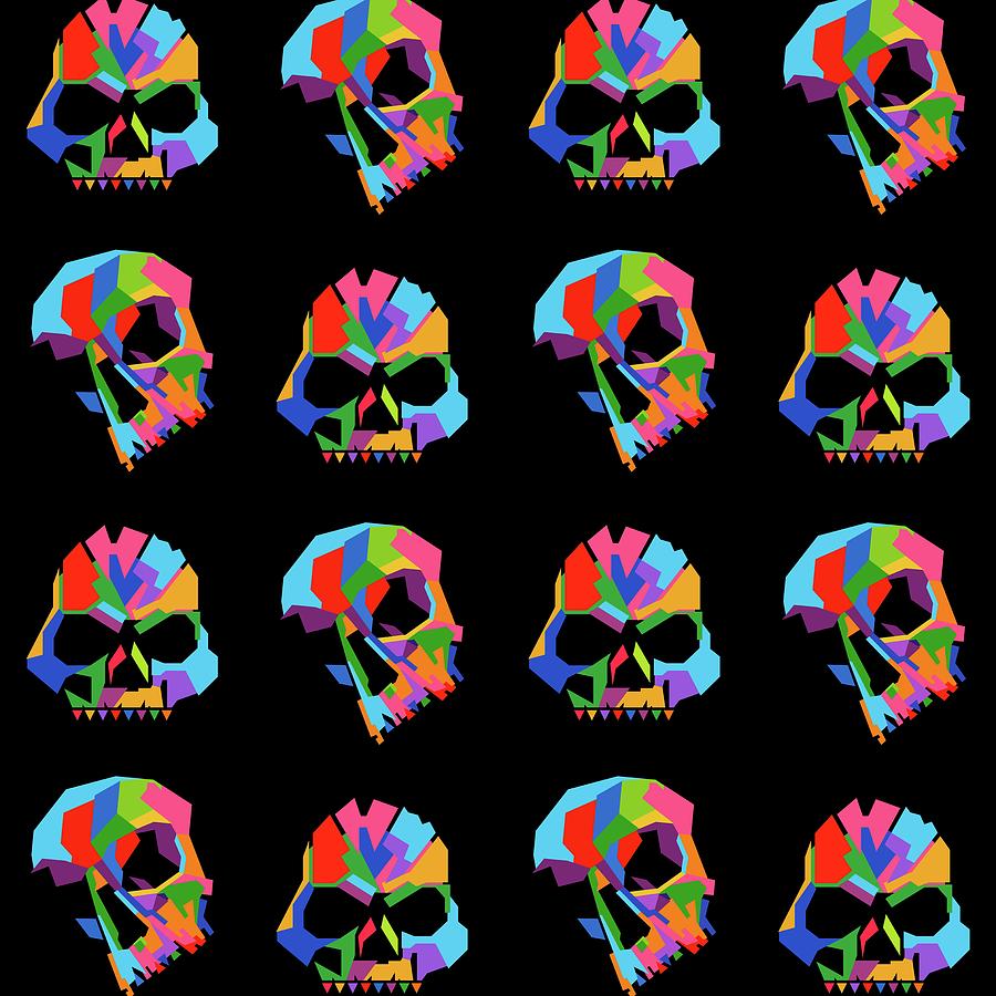 Skull Pattern Wpap Style Black Background Digital Art